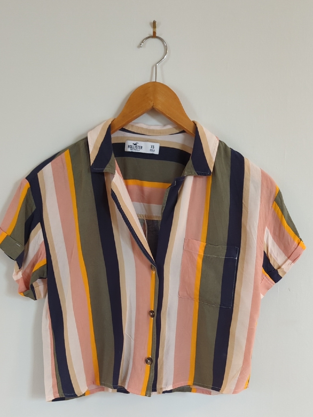 Hollister Multi-Stripe Cropped Button-Up Shirt